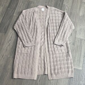 Joie | Mottled Light Beige Long Duster Cardigan Sweater Cable Knit Open-Front XL